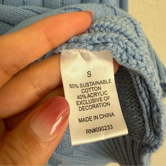 Pacsun Baby Blue Ribbed Knit V Neck Sweater Size S Oversized Preppy Embroidered - Picture 7 of 8